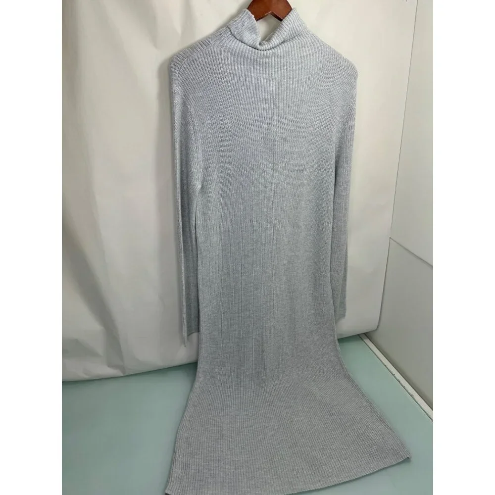 Abound Womens Midi Knit Sweater Dress Turtleneck Small S Gray Side Slit New NWT - Picture 3 of 12